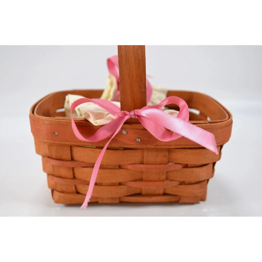 Longaberger‎ Vintage 1989 Basket With Attached Handle Liner Pink Ribbon